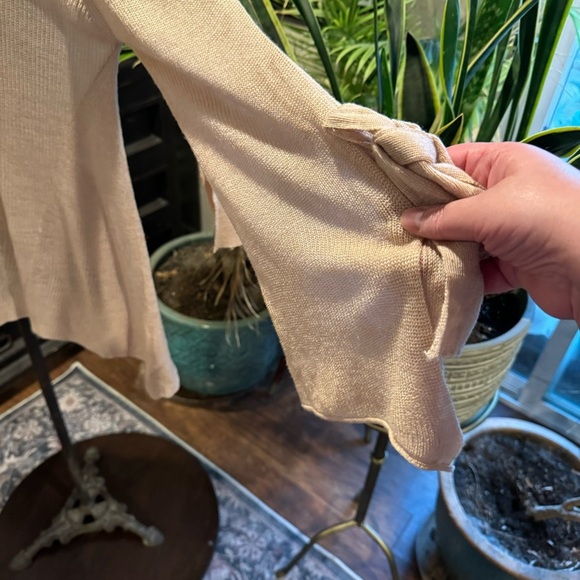 Umgee Blush Open Tie Bell Sleeve light weight oversized sweater - Picture 14 of 16